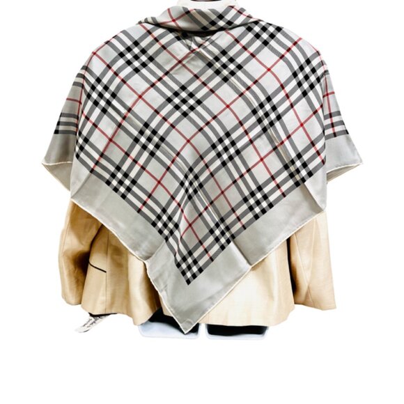 Burberrys 100% Silk Scarf 34" Nova Check Plaid Equestrian Knight Gray Black (61) - Picture 3 of 14